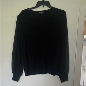 Adrianna Papell Black V-Neck Sweater with Textured Sleeves